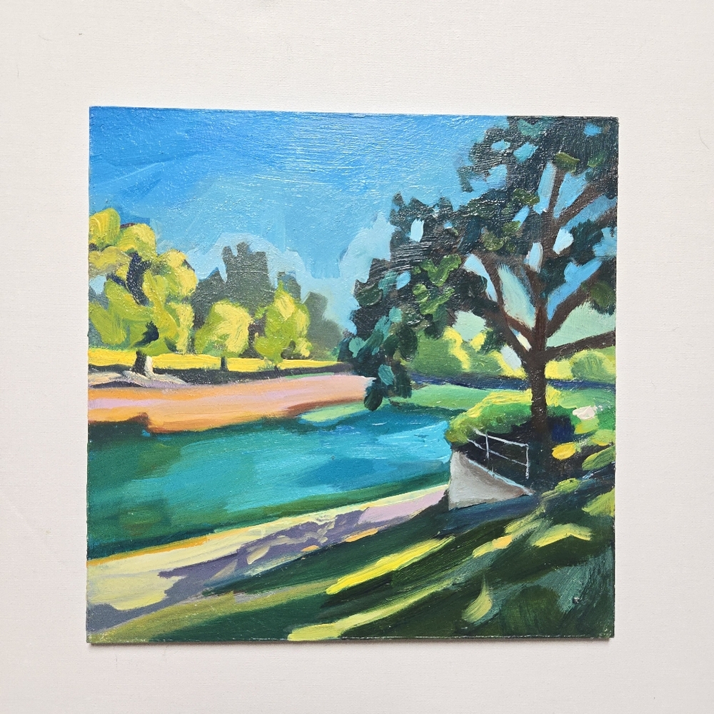 Barton Springs Pool Austin Texas Signed Original Oil On Board Painting. ATX